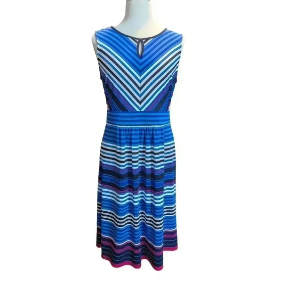 Talbots sz M Sleeveless Striped Dress Pink Blue & White Keyhole Detail Back Zip - Picture 1 of 9